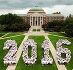 "2016" display made out of people in front of the Beloit College building