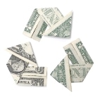 dollar bills folded into arrows in recycle symbol form