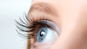 Female eye with long eyelashes close up