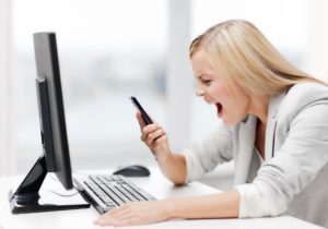 woman screaming at phone