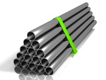 Metal pipes stacked together against white background