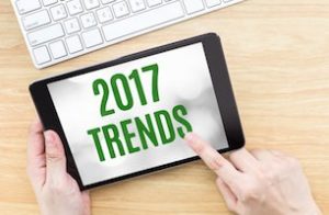 iPad device with text reading "2017 trends"