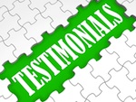 "Testimonials" text on green background in the middle of a puzzle