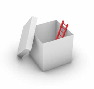 Open empty box with a small red ladder coming out of it 