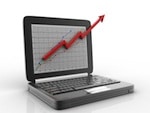 laptop with 3D line graph image